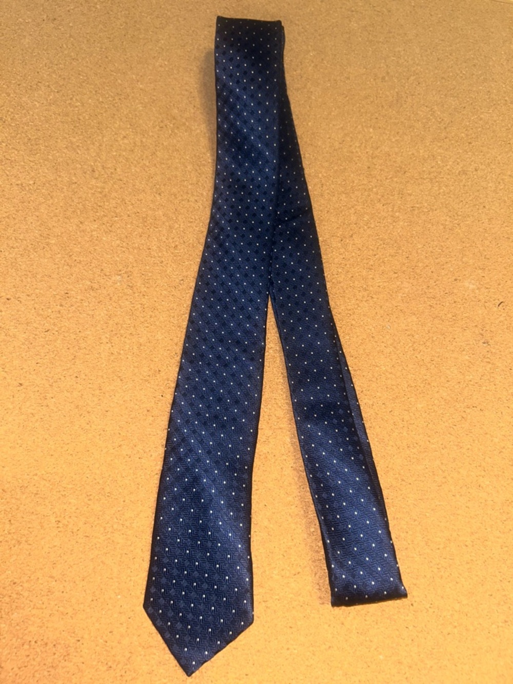 Classic Navy Blue Men's Silk Tie with Subtle Dot Pattern